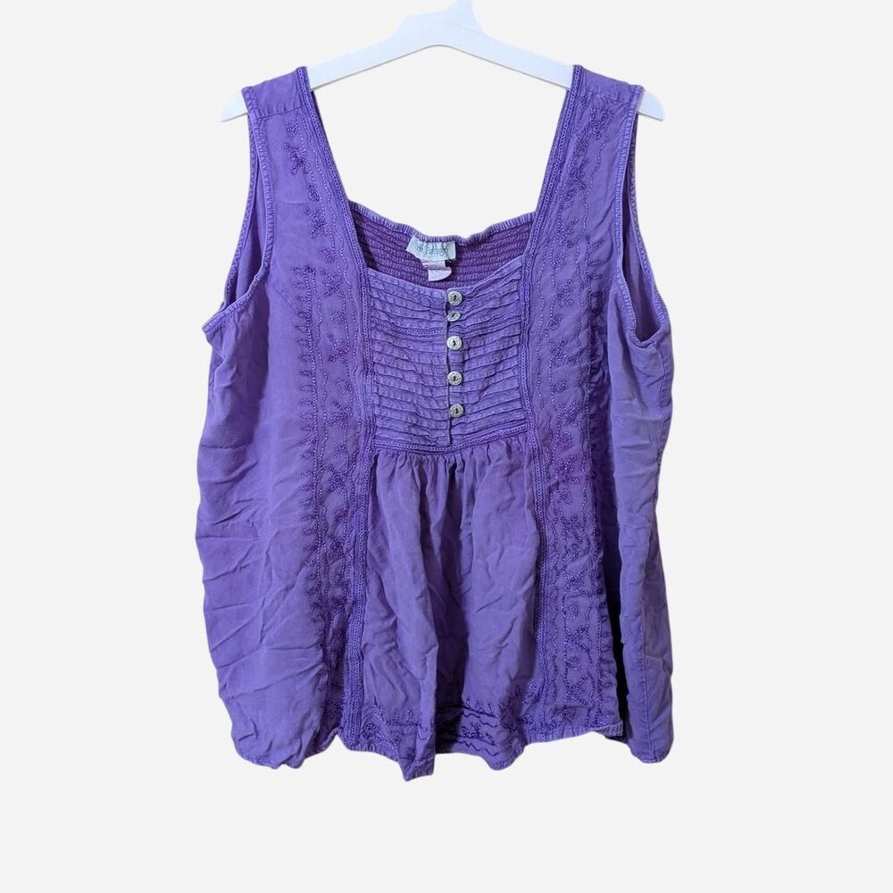 Y2K Purple Lace Accent Sleeveless Blouse Cottagecore Fairy Boho Tank